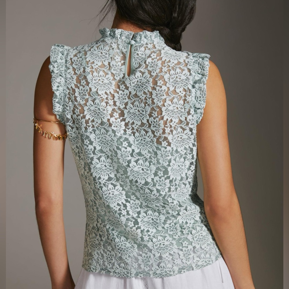 Anthropologie Dolan Ruffled Lace Tank Mint Green - Picture 2 of 3